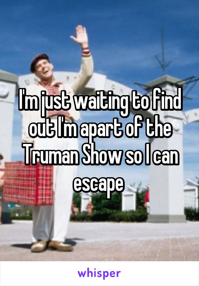 I'm just waiting to find out I'm apart of the Truman Show so I can escape 