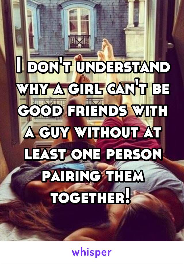 I don't understand why a girl can't be good friends with a guy without at least one person pairing them together! 