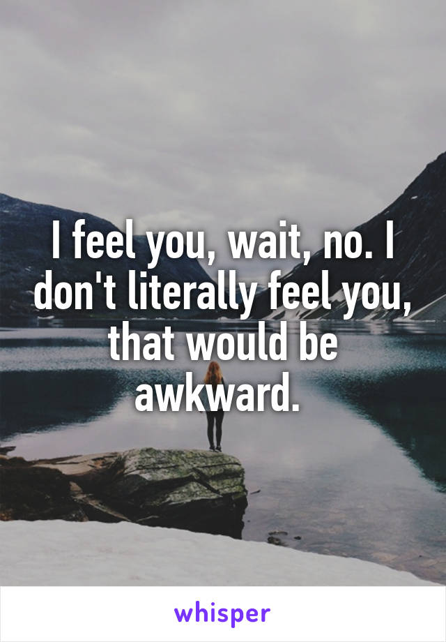 I feel you, wait, no. I don't literally feel you, that would be awkward. 