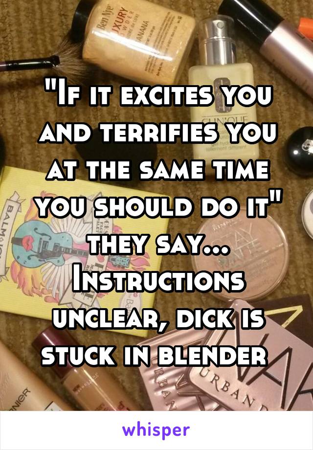 "If it excites you and terrifies you at the same time you should do it" they say... Instructions unclear, dick is stuck in blender 