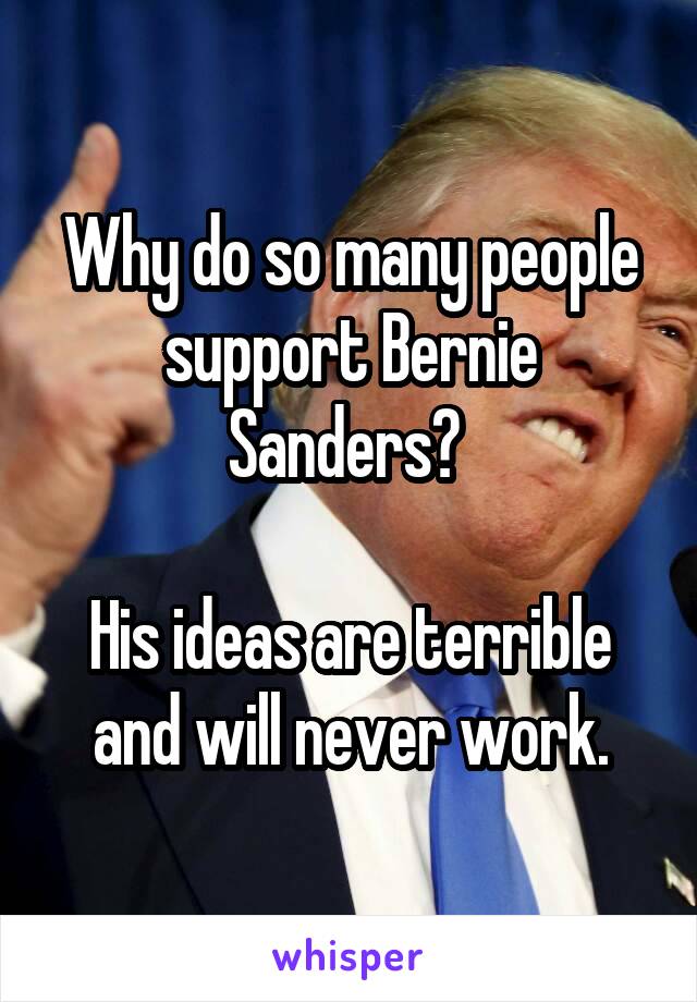 Why do so many people support Bernie Sanders? 

His ideas are terrible and will never work.