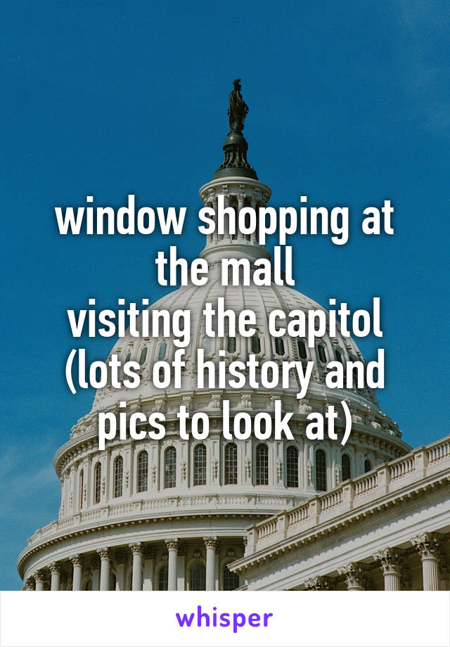 window shopping at the mall
visiting the capitol (lots of history and pics to look at)