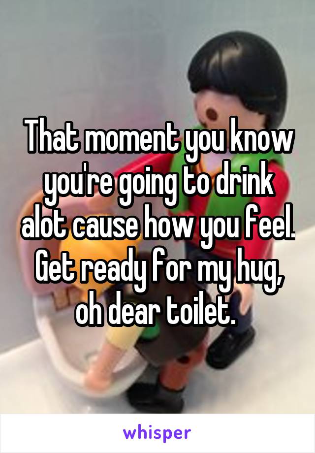 That moment you know you're going to drink alot cause how you feel. Get ready for my hug, oh dear toilet. 