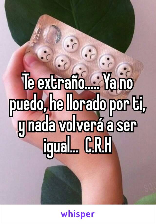 Te extraño..... Ya no puedo, he llorado por ti, y nada volverá a ser igual...  C.R.H