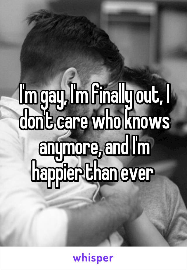 I'm gay, I'm finally out, I don't care who knows anymore, and I'm happier than ever 