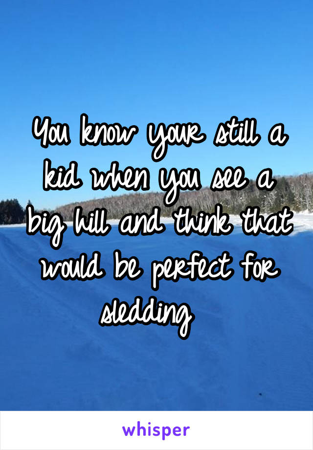 You know your still a kid when you see a big hill and think that would be perfect for sledding  