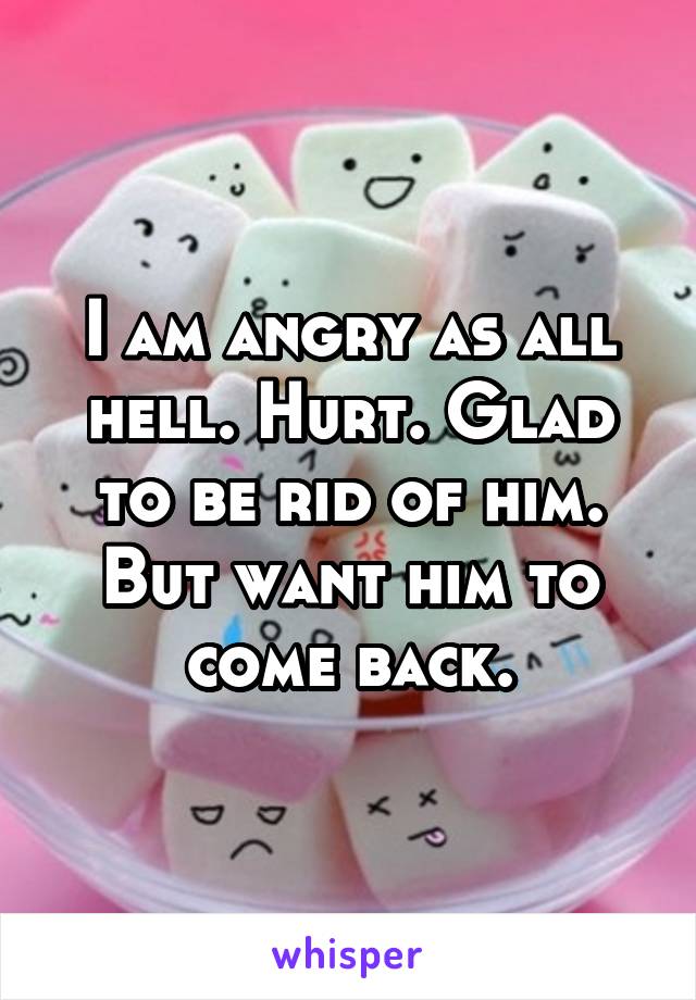 I am angry as all hell. Hurt. Glad to be rid of him. But want him to come back.