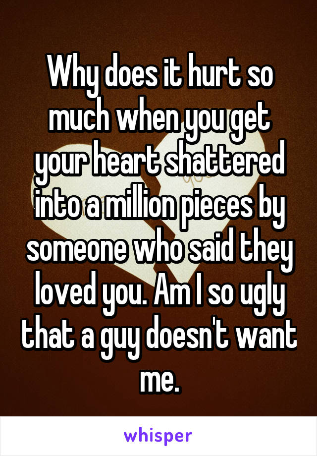 Why does it hurt so much when you get your heart shattered into a million pieces by someone who said they loved you. Am I so ugly that a guy doesn't want me.