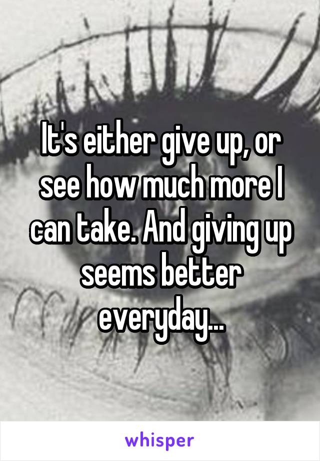 It's either give up, or see how much more I can take. And giving up seems better everyday...