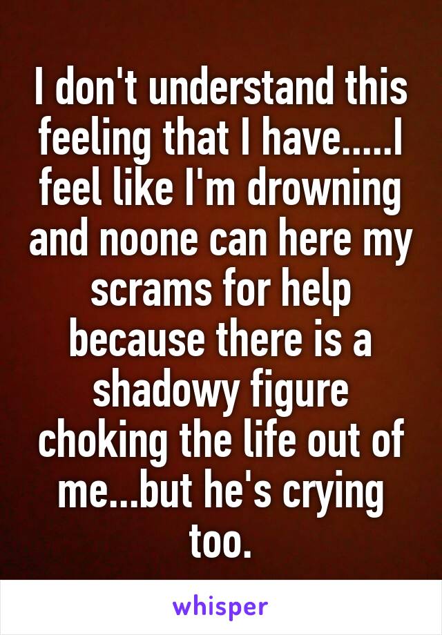 I don't understand this feeling that I have.....I feel like I'm drowning and noone can here my scrams for help because there is a shadowy figure choking the life out of me...but he's crying too.