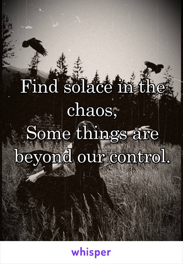 Find solace in the chaos,
Some things are beyond our control. 