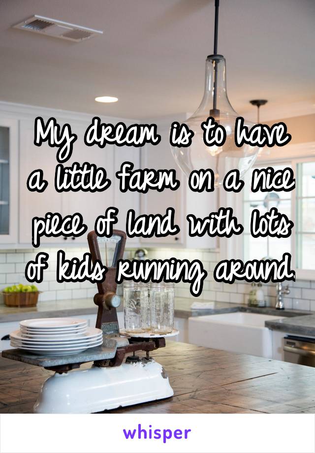 My dream is to have a little farm on a nice piece of land with lots of kids running around. 