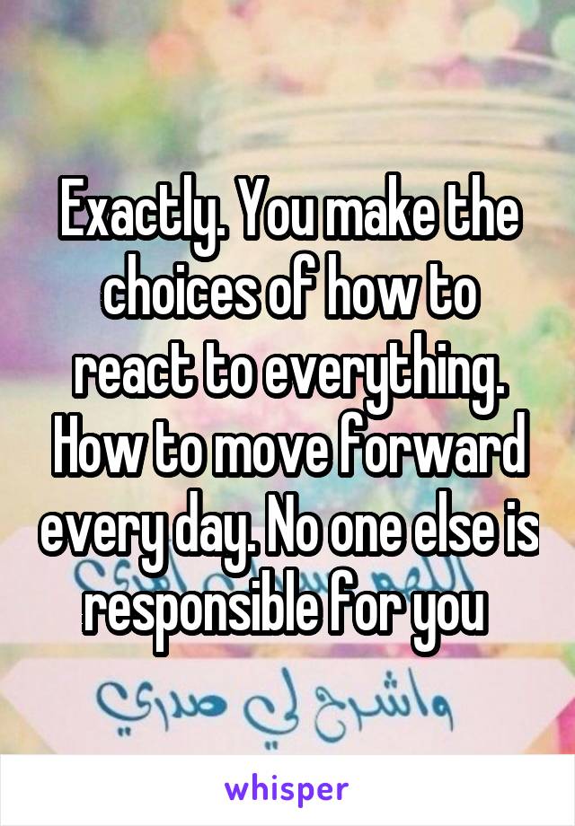 Exactly. You make the choices of how to react to everything. How to move forward every day. No one else is responsible for you 