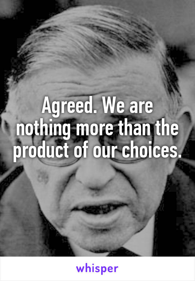 Agreed. We are nothing more than the product of our choices. 