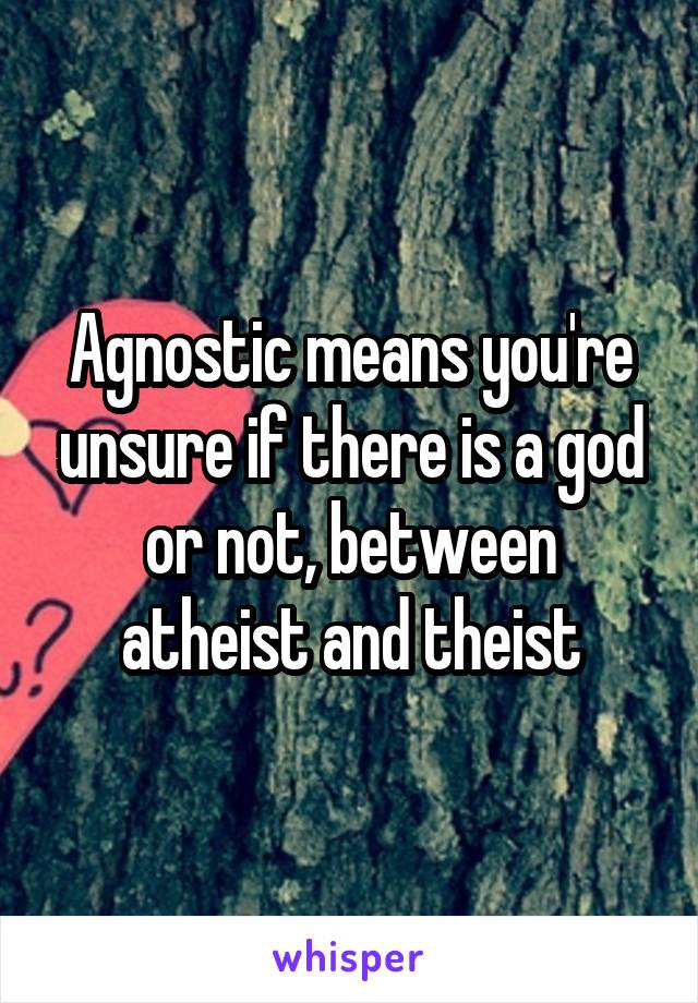 Agnostic means you're unsure if there is a god or not, between atheist and theist