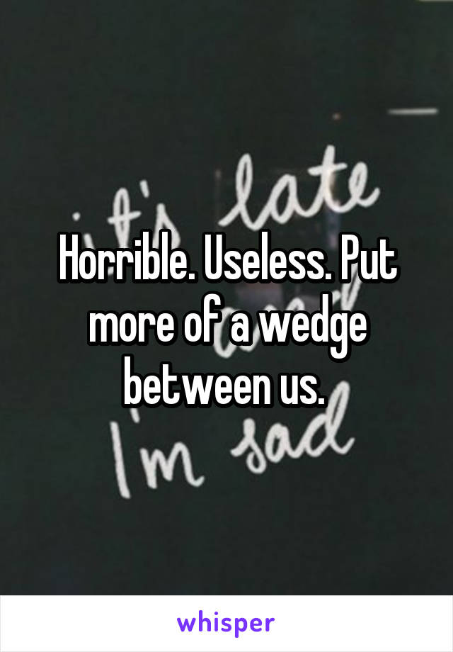 Horrible. Useless. Put more of a wedge between us. 