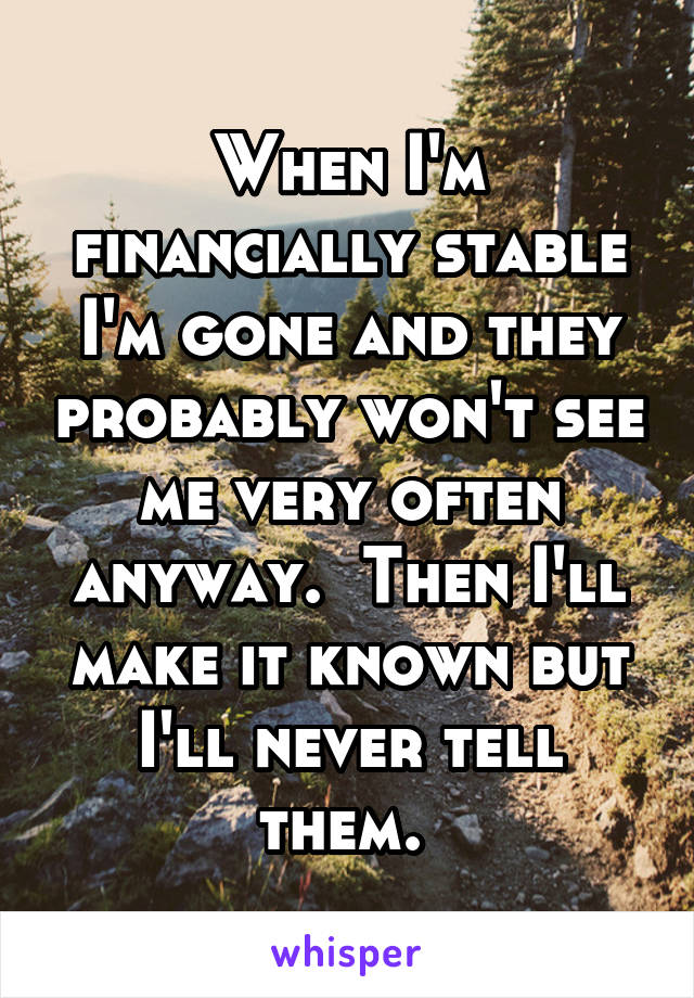 When I'm financially stable I'm gone and they probably won't see me very often anyway.  Then I'll make it known but I'll never tell them. 