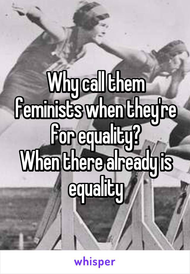 Why call them feminists when they're for equality?
When there already is equality