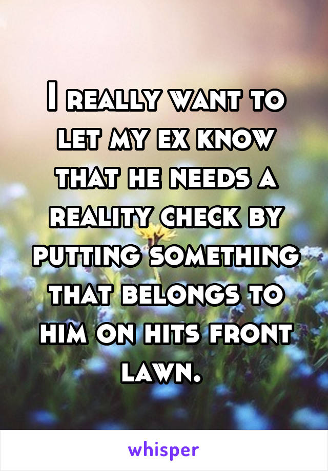 I really want to let my ex know that he needs a reality check by putting something that belongs to him on hits front lawn. 