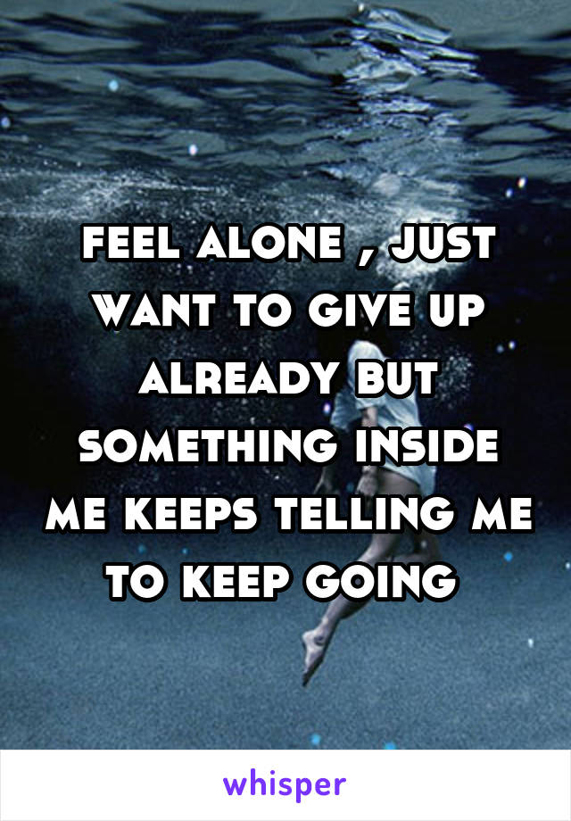 feel alone , just want to give up already but something inside me keeps telling me to keep going 