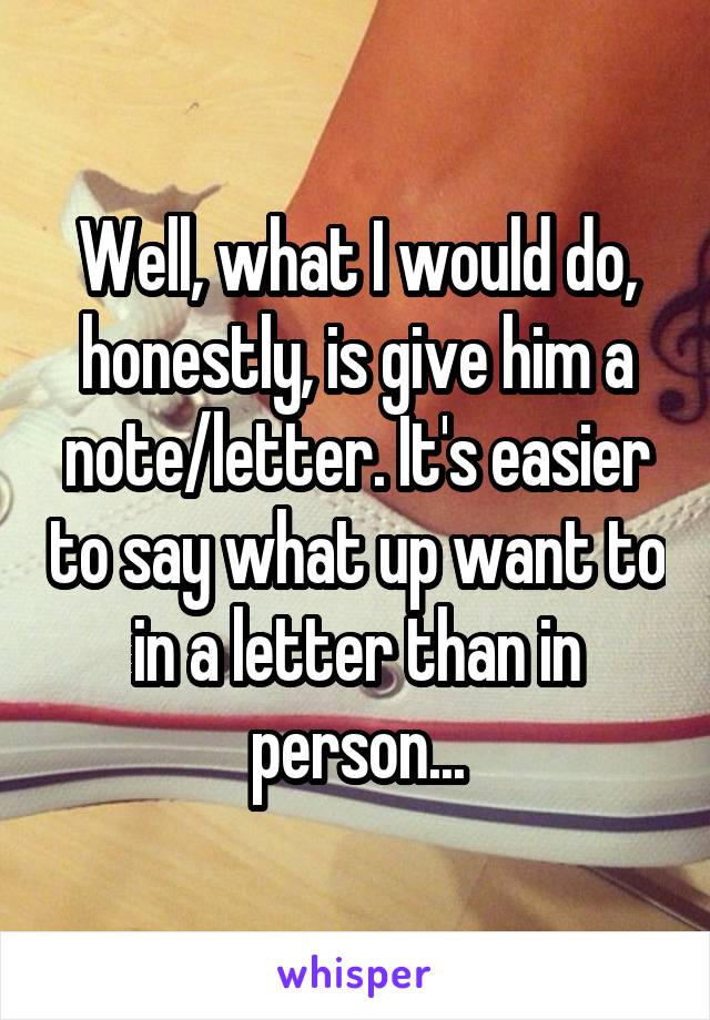 Well, what I would do, honestly, is give him a note/letter. It's easier to say what up want to in a letter than in person...