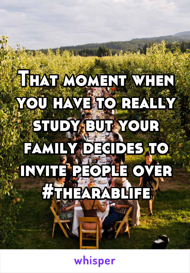 That moment when you have to really study but your family decides to invite people over #thearablife