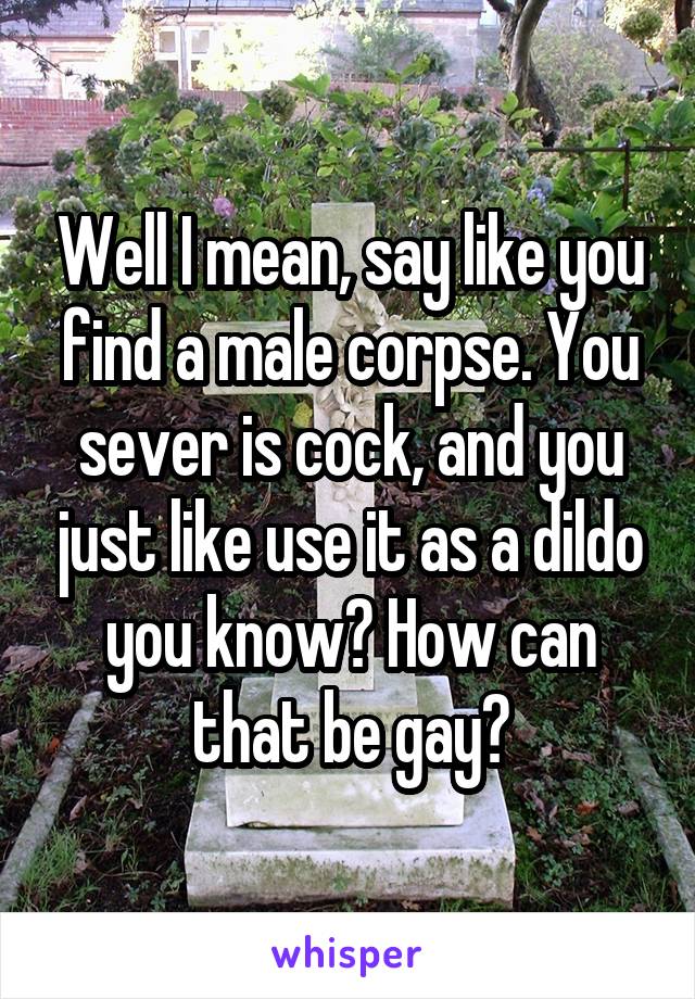 Well I mean, say like you find a male corpse. You sever is cock, and you just like use it as a dildo you know? How can that be gay?