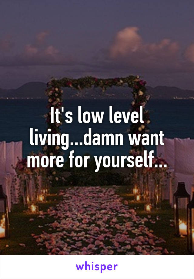 It's low level living...damn want more for yourself...