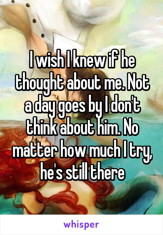 I wish I knew if he thought about me. Not a day goes by I don't think about him. No matter how much I try, he's still there