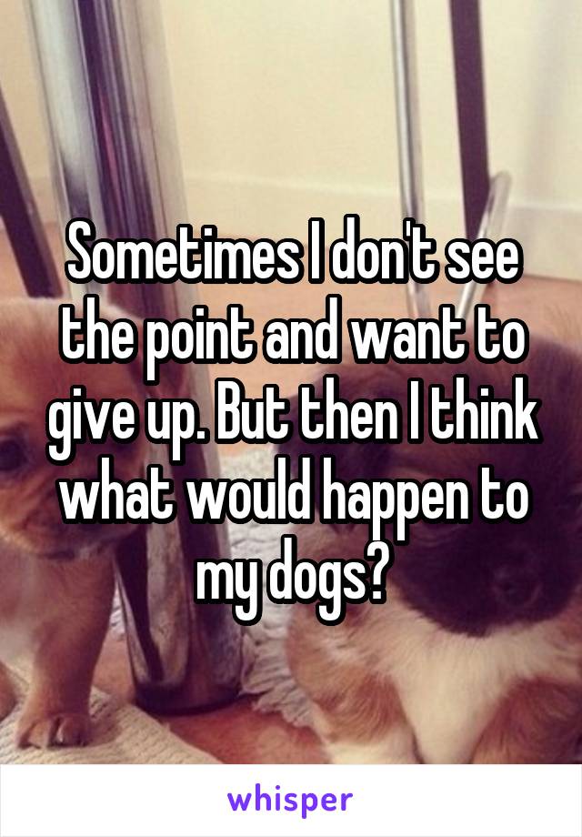 Sometimes I don't see the point and want to give up. But then I think what would happen to my dogs?