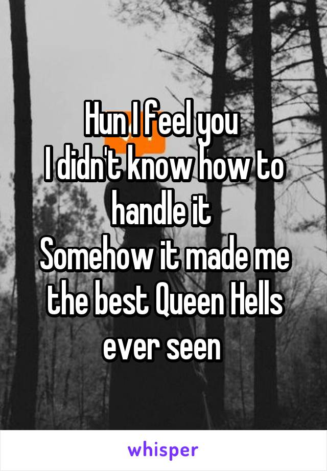 Hun I feel you 
I didn't know how to handle it 
Somehow it made me the best Queen Hells ever seen 