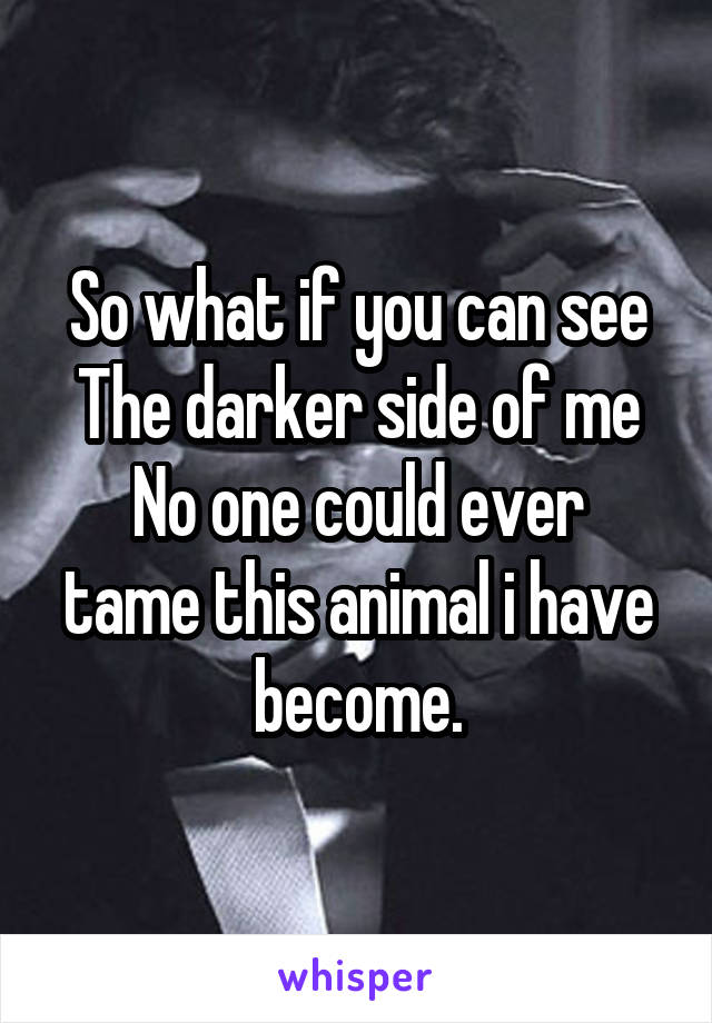 So what if you can see
The darker side of me
No one could ever tame this animal i have become.