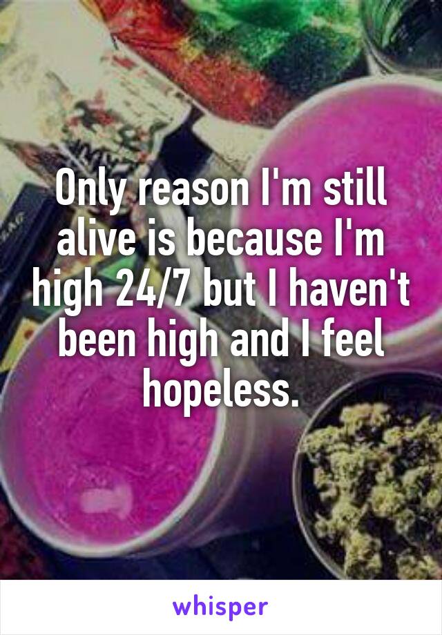 Only reason I'm still alive is because I'm high 24/7 but I haven't been high and I feel hopeless.
