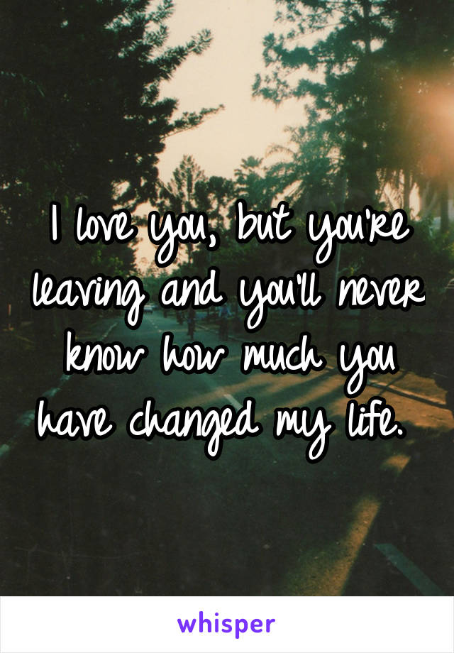 I love you, but you're leaving and you'll never know how much you have changed my life. 