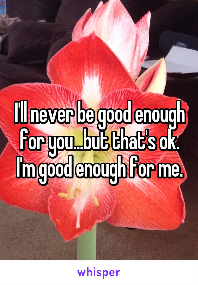 I'll never be good enough for you...but that's ok. I'm good enough for me.