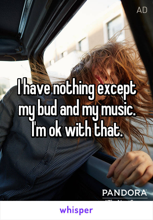 I have nothing except my bud and my music.
I'm ok with that.