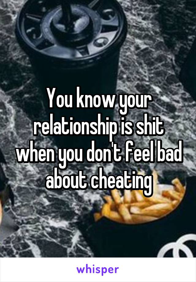 You know your relationship is shit when you don't feel bad about cheating