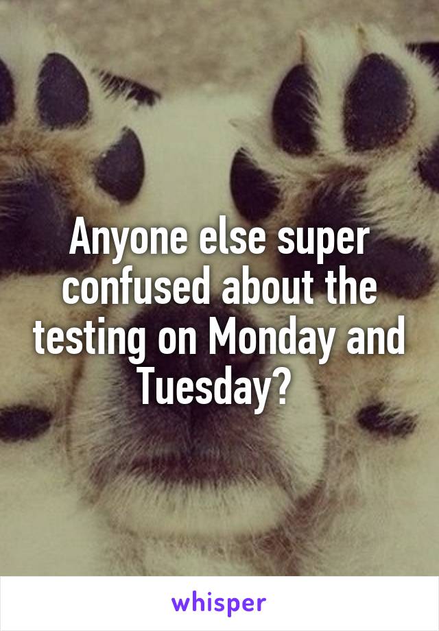 Anyone else super confused about the testing on Monday and Tuesday? 