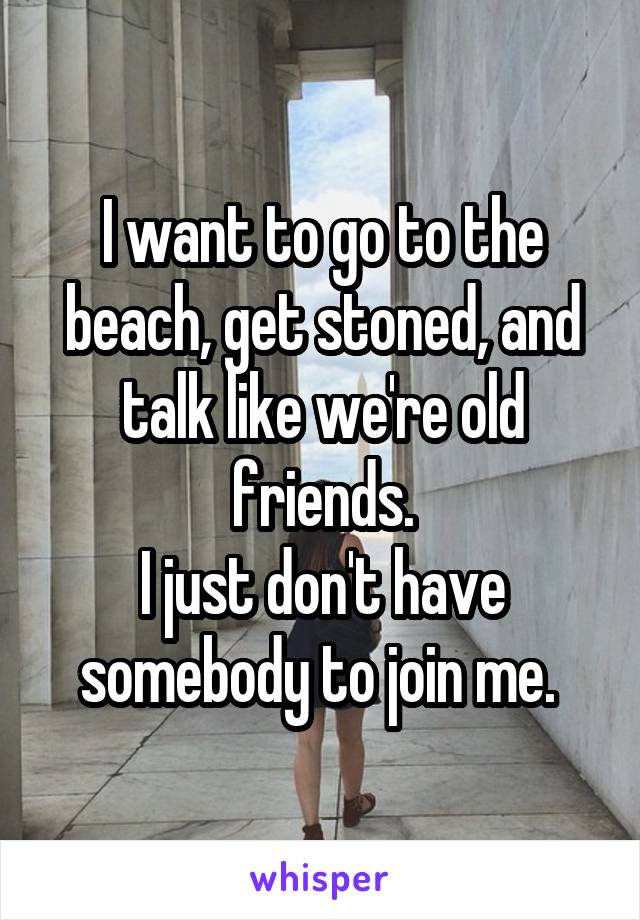 I want to go to the beach, get stoned, and talk like we're old friends.
I just don't have somebody to join me. 