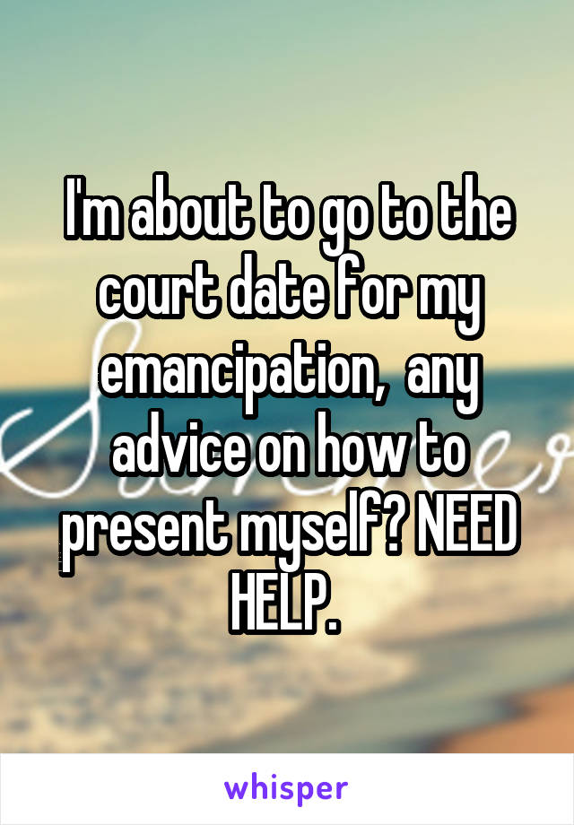 I'm about to go to the court date for my emancipation,  any advice on how to present myself? NEED HELP. 