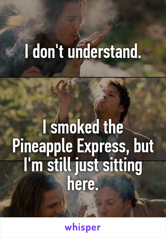 I don't understand.



I smoked the Pineapple Express, but I'm still just sitting here.