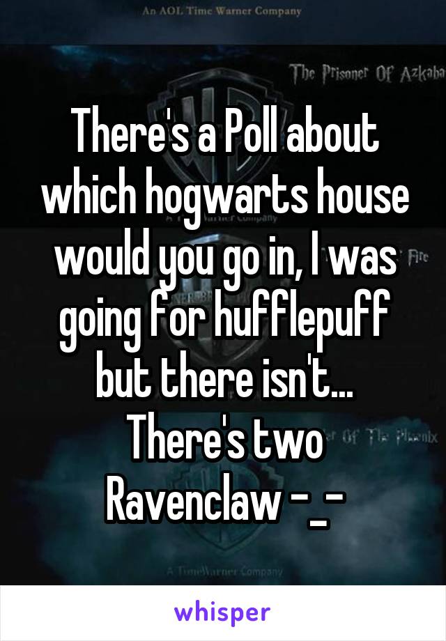 There's a Poll about which hogwarts house would you go in, I was going for hufflepuff but there isn't...
There's two Ravenclaw -_-