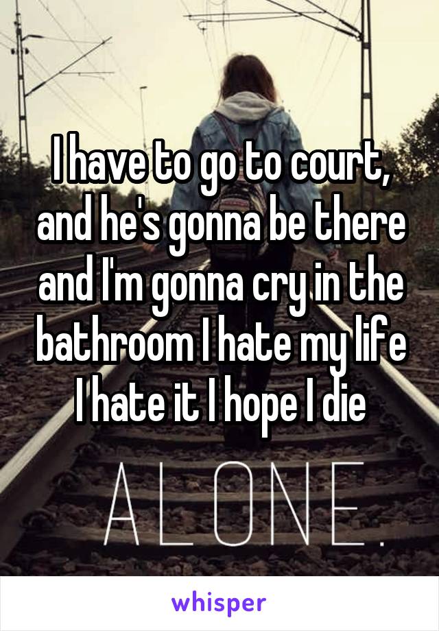 I have to go to court, and he's gonna be there and I'm gonna cry in the bathroom I hate my life I hate it I hope I die
