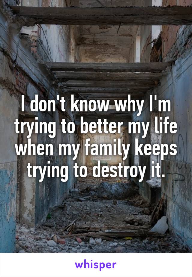 I don't know why I'm trying to better my life when my family keeps trying to destroy it.