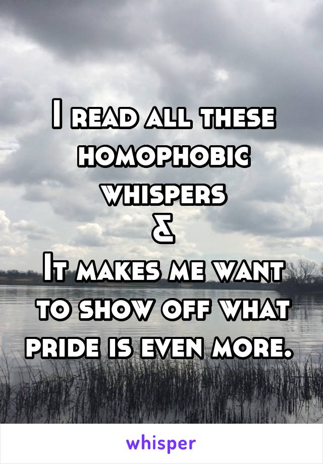 I read all these homophobic whispers
&
It makes me want to show off what pride is even more. 