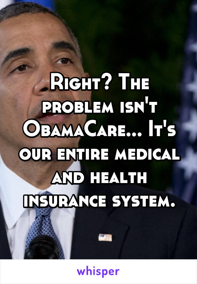 Right? The problem isn't ObamaCare... It's our entire medical and health insurance system.