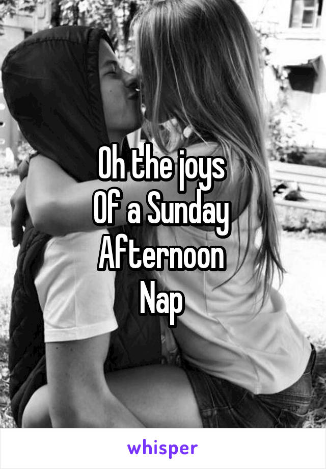 Oh the joys 
Of a Sunday 
Afternoon 
Nap 