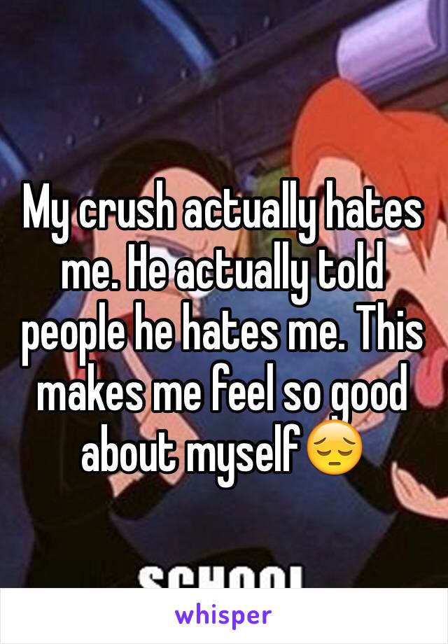 My crush actually hates me. He actually told people he hates me. This makes me feel so good about myself😔