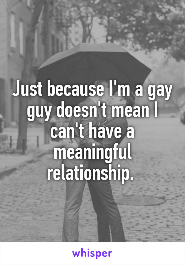 Just because I'm a gay guy doesn't mean I can't have a meaningful relationship. 