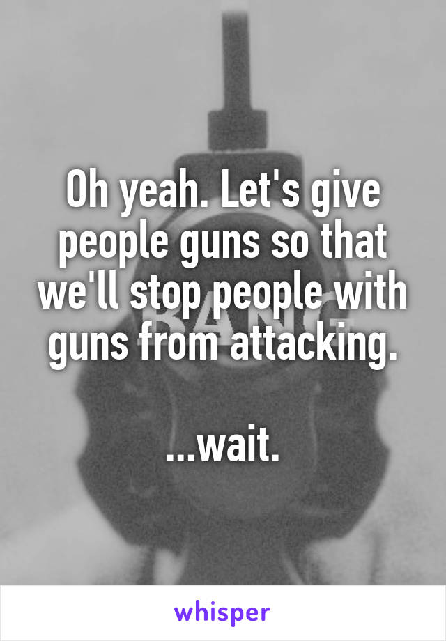 Oh yeah. Let's give people guns so that we'll stop people with guns from attacking.

...wait.